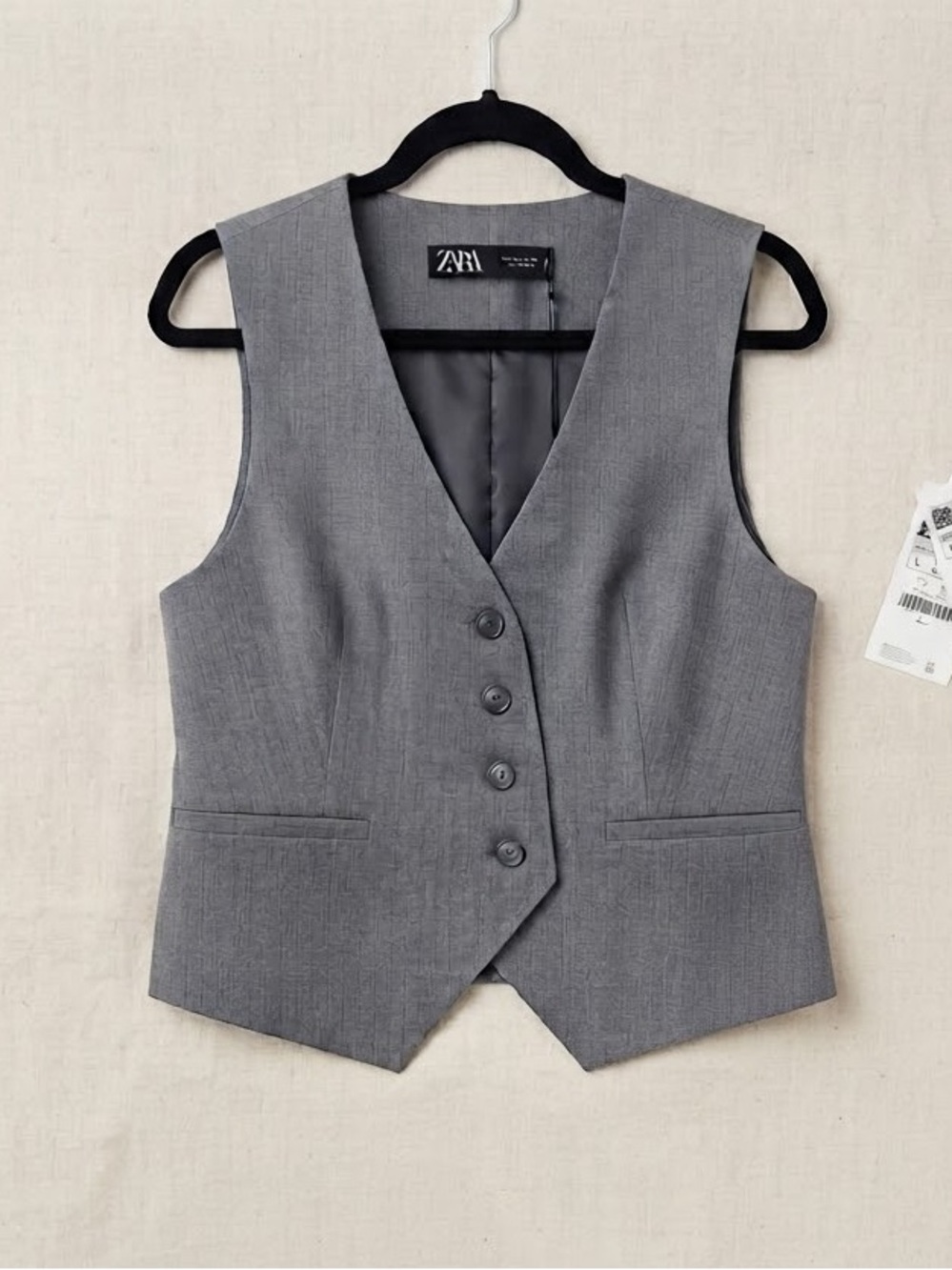 Zara Gray Pinstripe Tailored Asymmetrical Vest Sz L Quiet Luxury Old Money Core